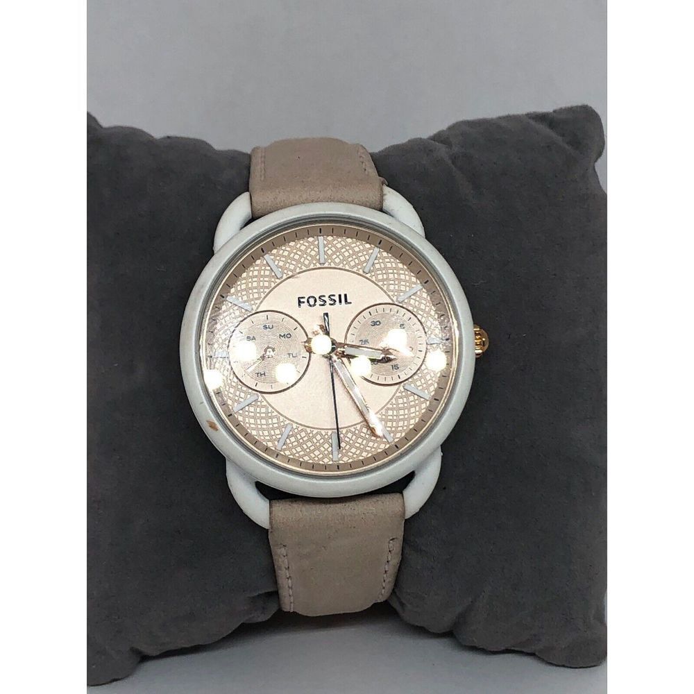 Fossil ES4008 Women's Leather Analoge Beige Dial Quartz Genuine Wrist Watch KG61